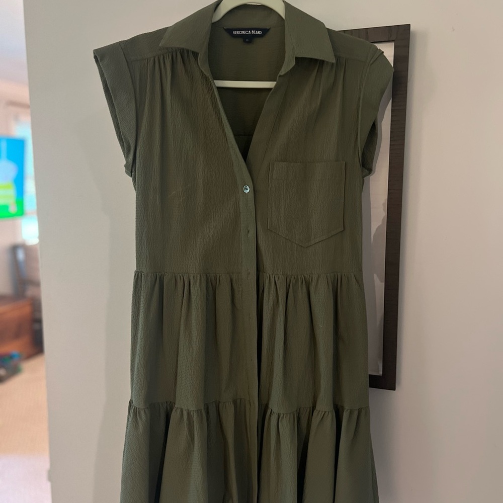 Veronica Beard Olive Green Tiered Dress